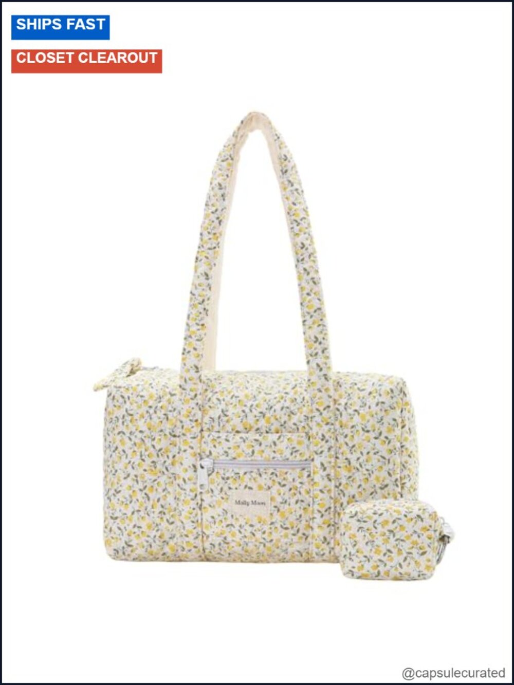 Quilted Floral Duffle Bag with Detachable Coin Purse, Cotton-Nylon Travel Tote